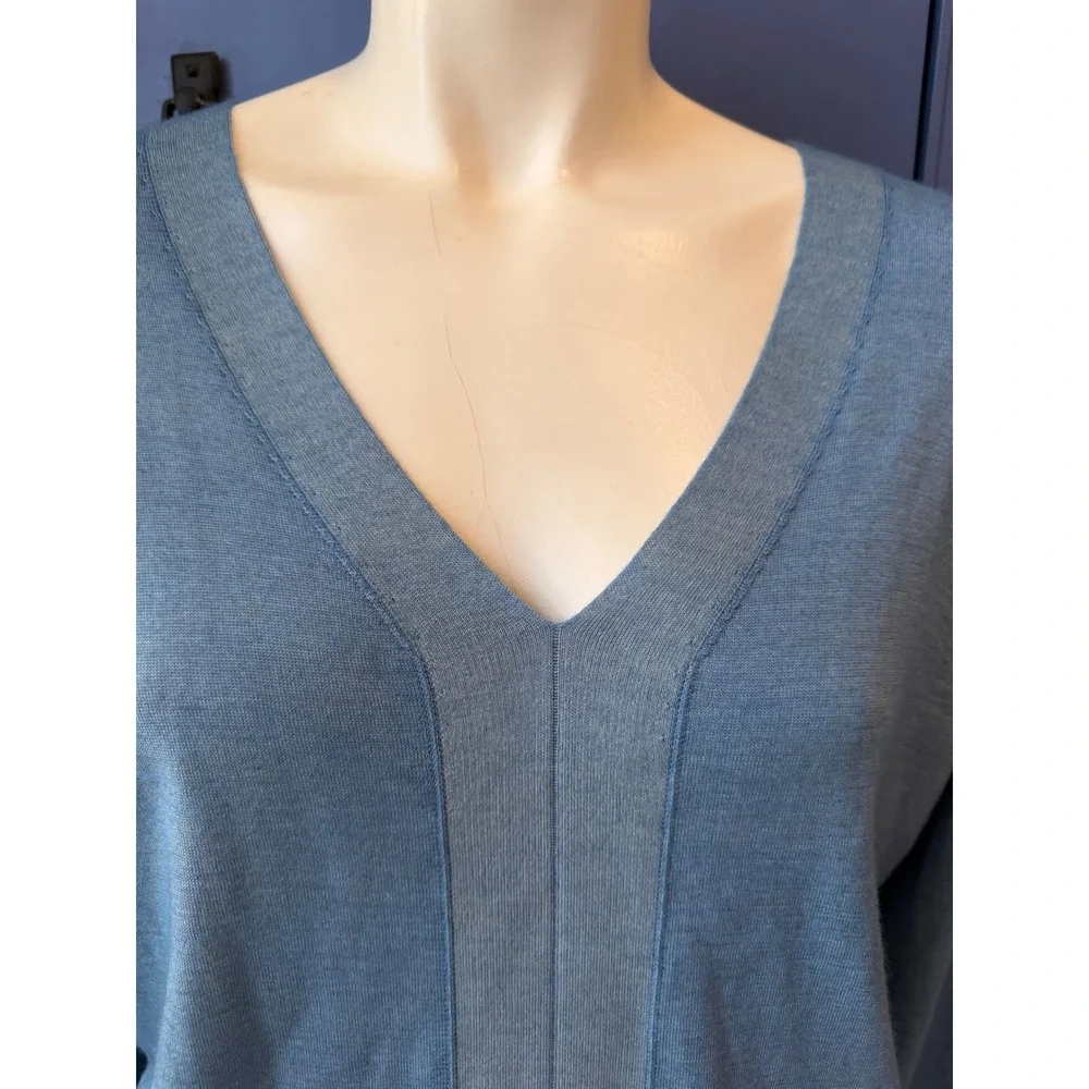 $355 Falconeri 100% Cashmere Ultralight Double V-Neck Sweater Blue Italy S m